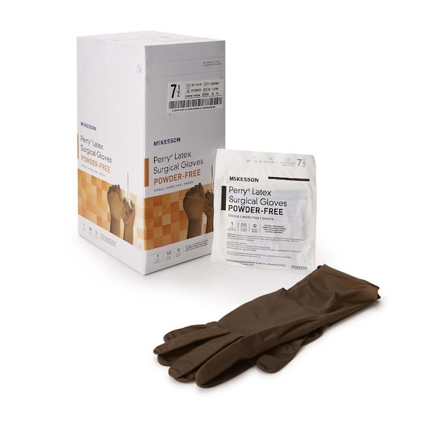 Mckesson Perry, Disposable Gloves, 5.5 mil Palm, Latex, Powder-Free, 7.5, 50 PK, Brown 20-1375N - main
